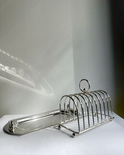 Vintage 1970s Silver Plated Toast Rack with Serving Tray