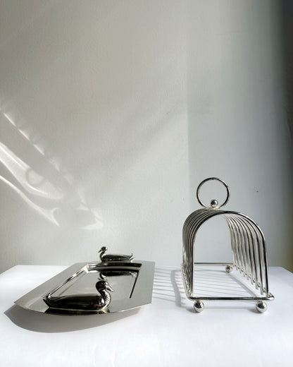 Vintage 1970s Silver Plated Toast Rack with Serving Tray