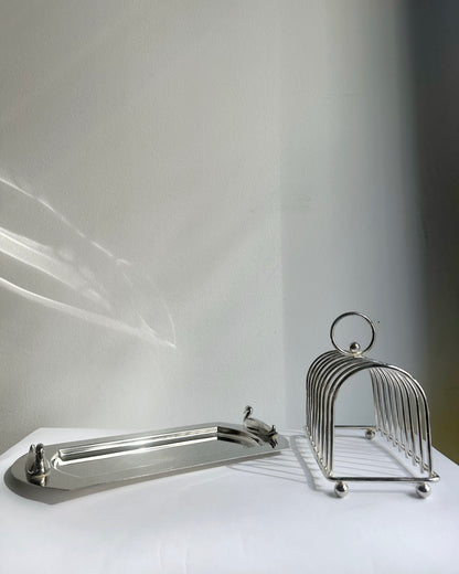 Vintage 1970s Silver Plated Toast Rack with Serving Tray