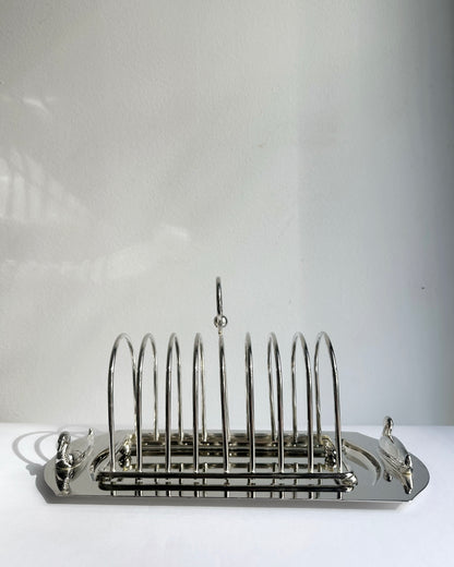 Vintage 1970s Silver Plated Toast Rack with Serving Tray