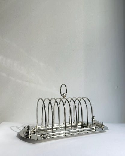 Vintage 1970s Silver Plated Toast Rack with Serving Tray