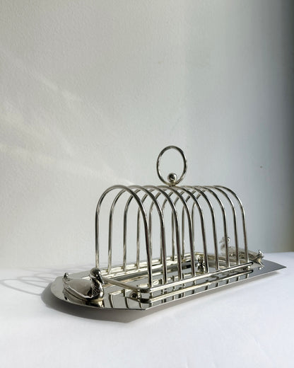 Vintage 1970s Silver Plated Toast Rack with Serving Tray