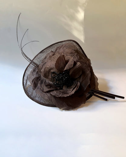 Vintage Brown Sinamay Floral Fascinator Hat