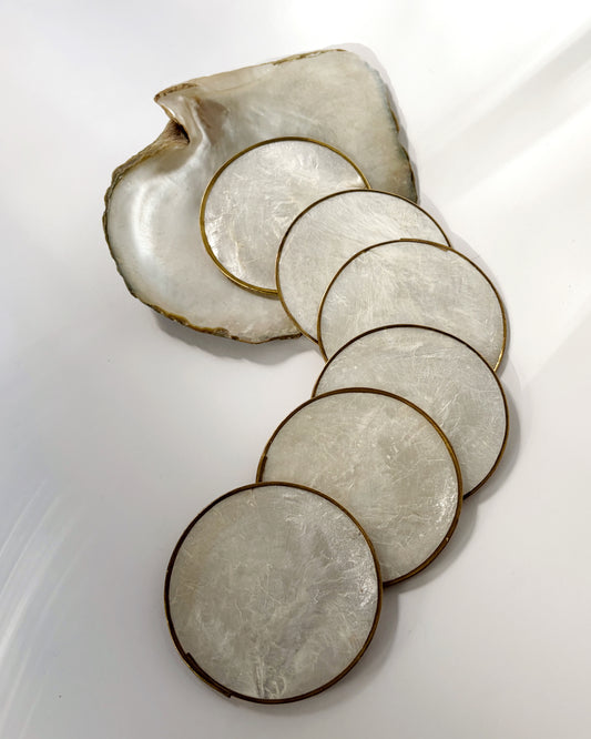 Vintage 1970s Mother of Pearl Coasters Set of 6