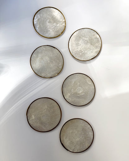 Vintage 1970s Mother of Pearl Coasters Set of 6