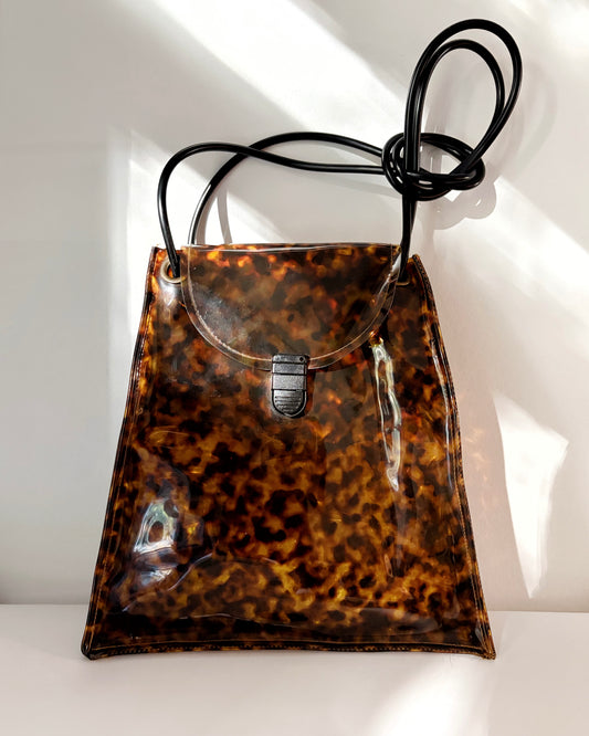 Vintage 1970s Tortoiseshell Effect Vinyl Shoulder Bag