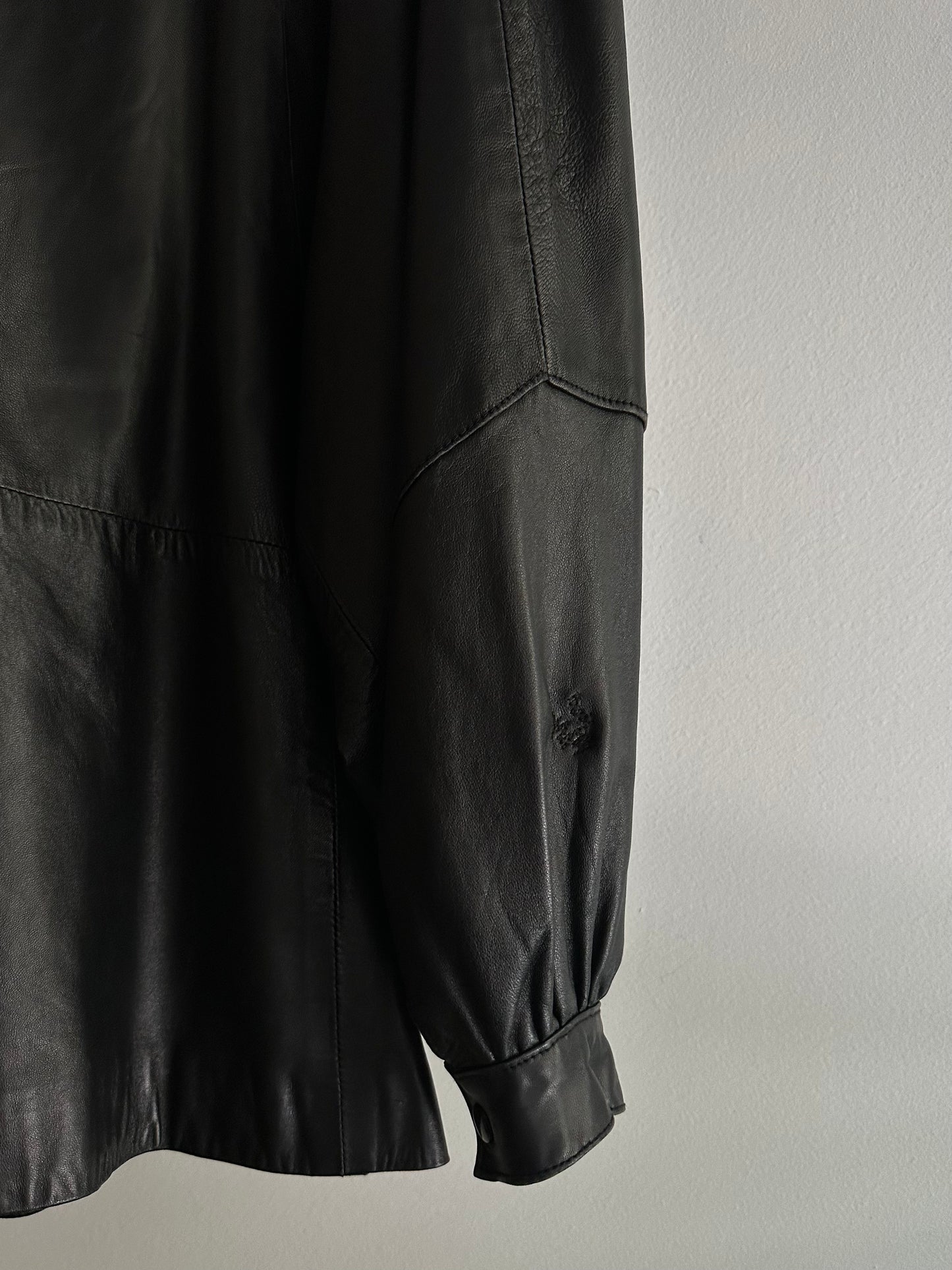 80s Black Puff Sleeve Sheep Leather Jacket
