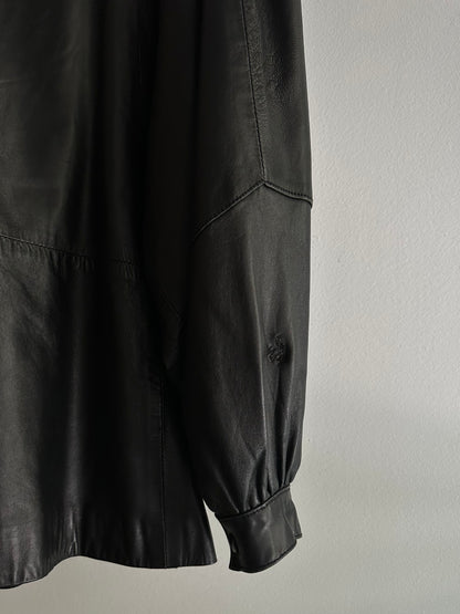 80s Black Puff Sleeve Sheep Leather Jacket