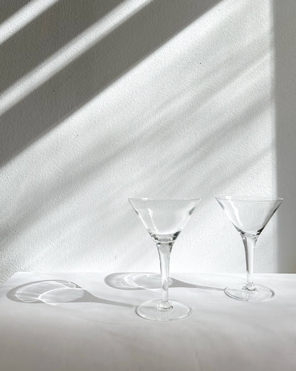 Vintage 1980s Minimalist Clear Martini Glasses – Set of 2