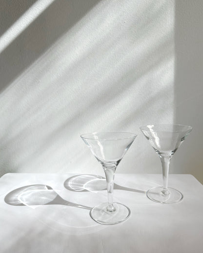 Vintage 1980s Minimalist Clear Martini Glasses – Set of 2
