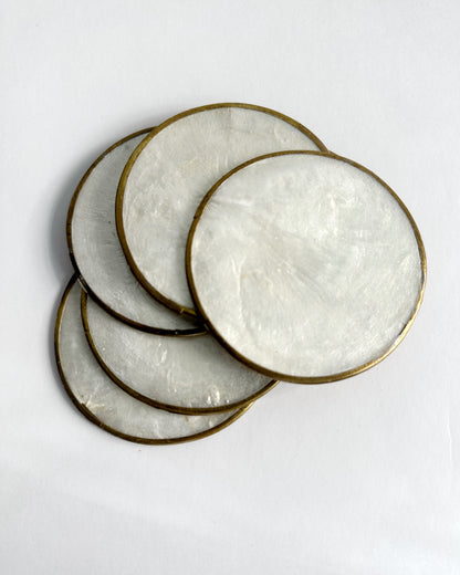Vintage 1970s Mother of Pearl Coasters Set of 6