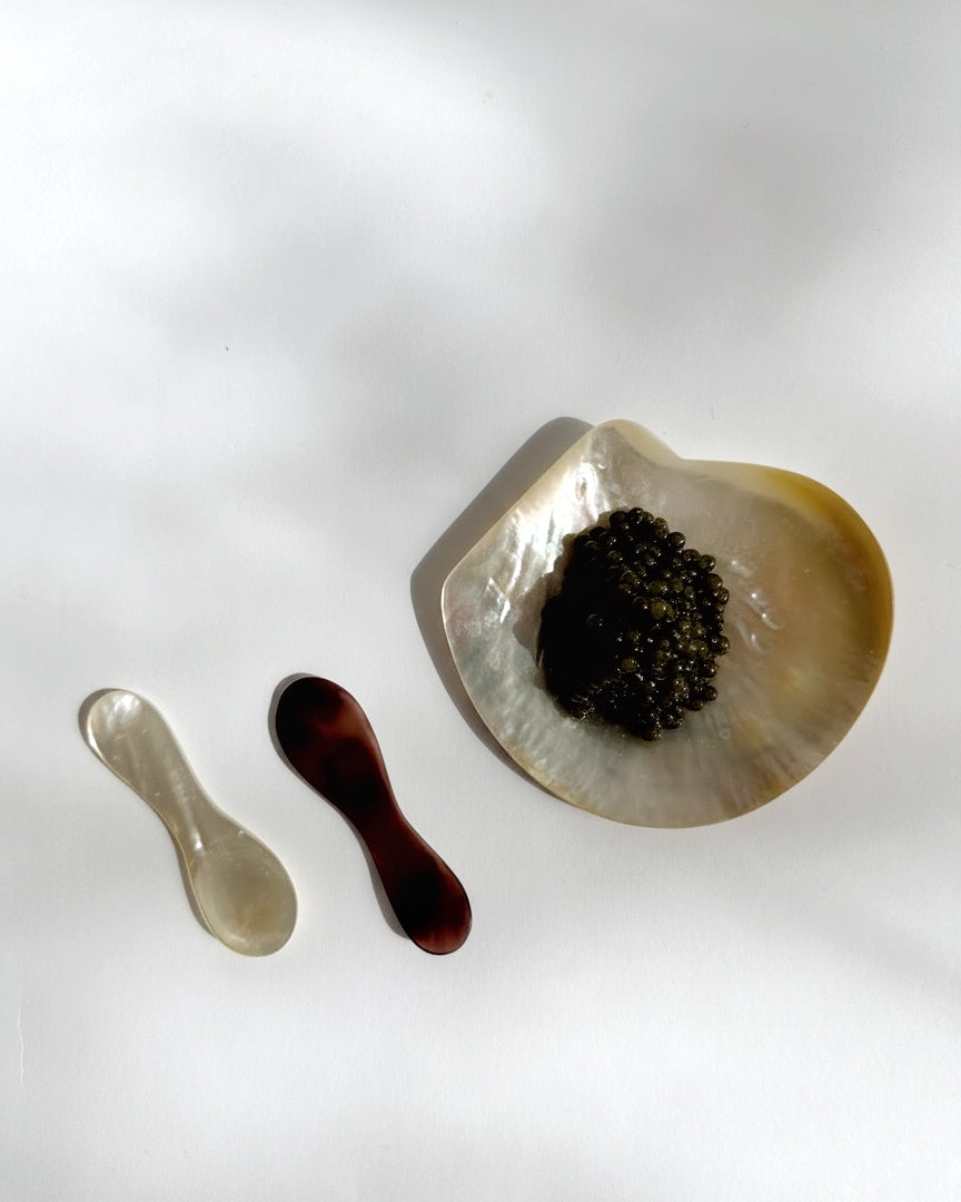 Vintage 1970s Mother of Pearl Caviar Serving Set