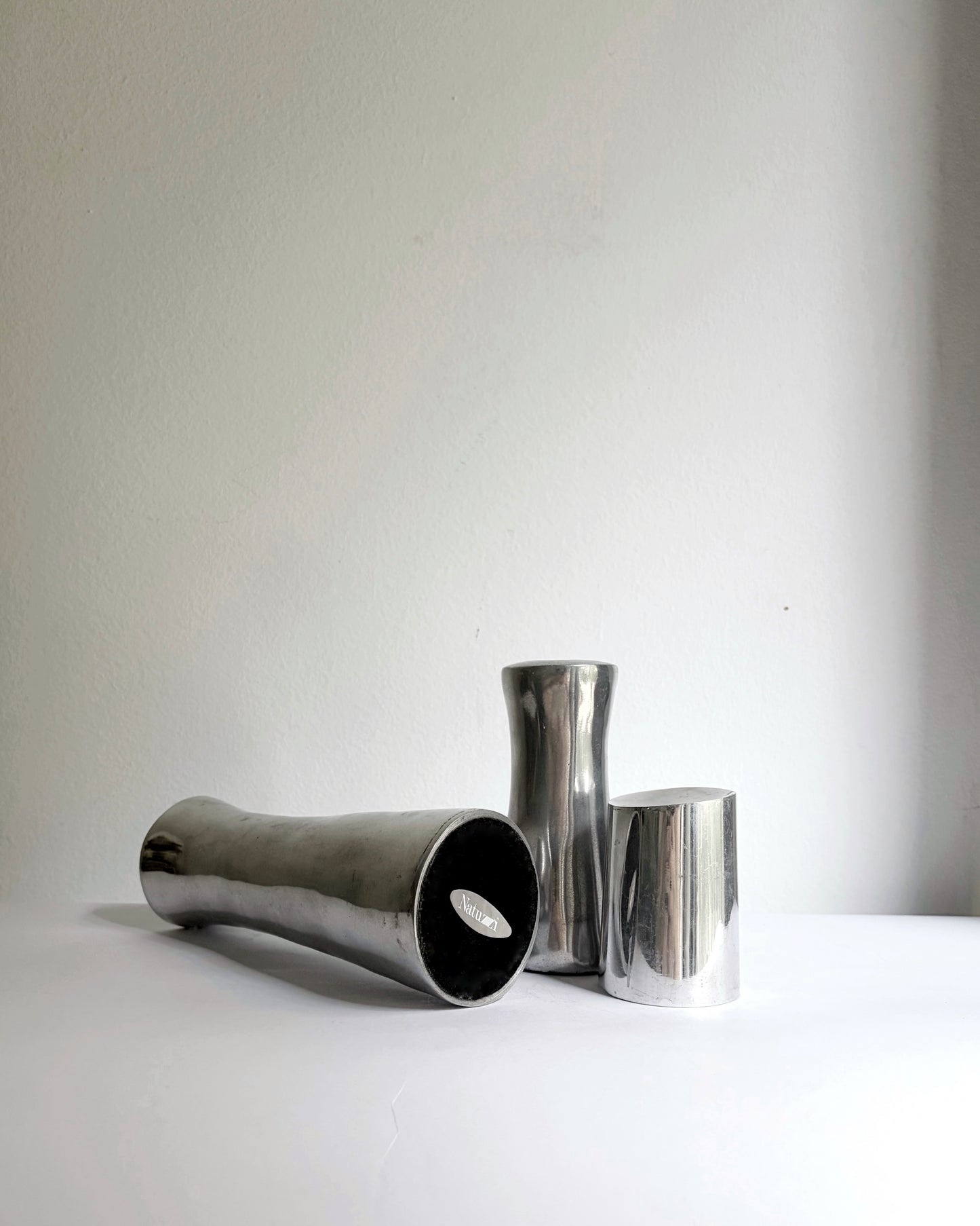 Vintage 1970s Natuzzi Italian Sculptural Metal Candlestick Set of 3
