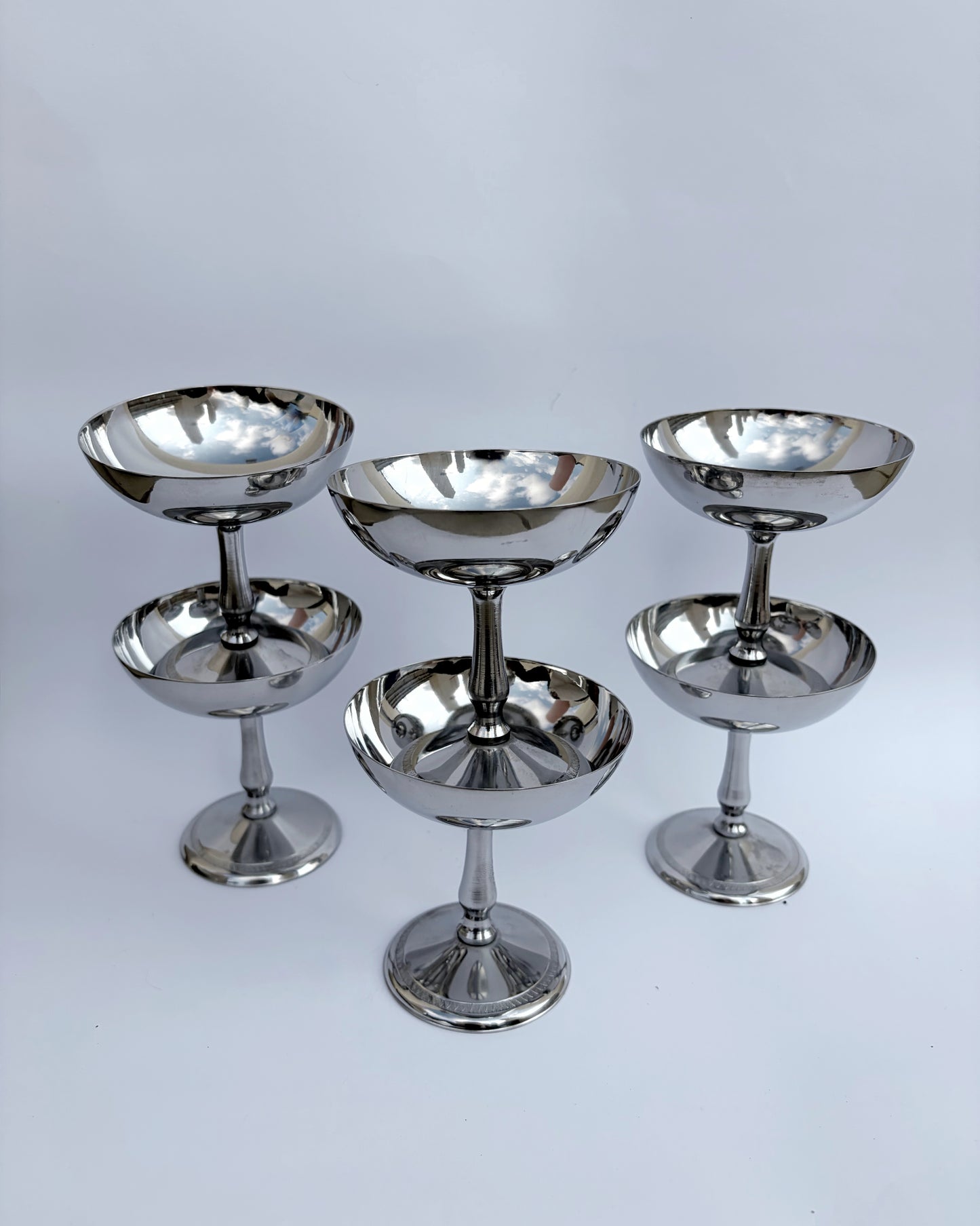 Vintage Mid-Century Stainless Steel Italian Dessert Cups – Set of 2, 4, 6