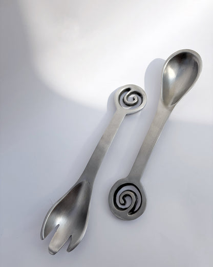 Vintage 1980s Spiral Aluminium Salad Serving Set