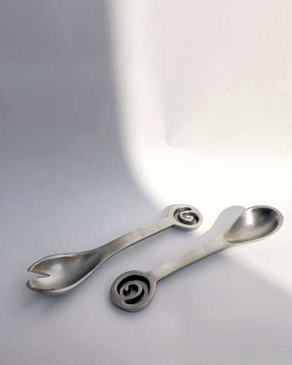 Vintage 1980s Spiral Aluminium Salad Serving Set