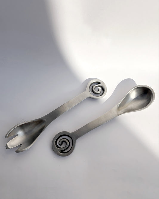 Vintage 1980s Spiral Aluminium Salad Serving Set