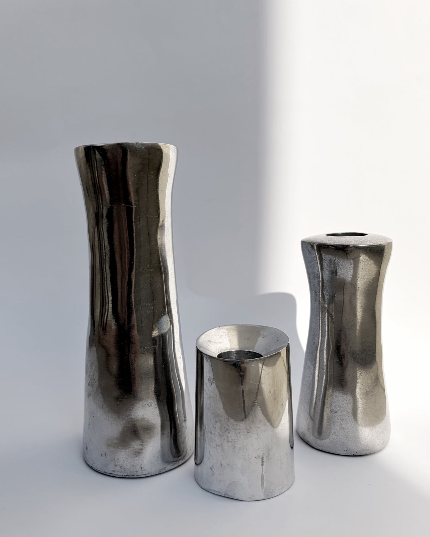 Vintage 1970s Natuzzi Italian Sculptural Metal Candlestick Set of 3