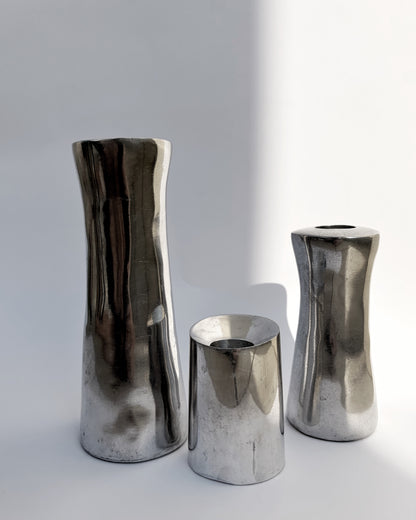 Vintage 1970s Natuzzi Italian Sculptural Metal Candlestick Set of 3