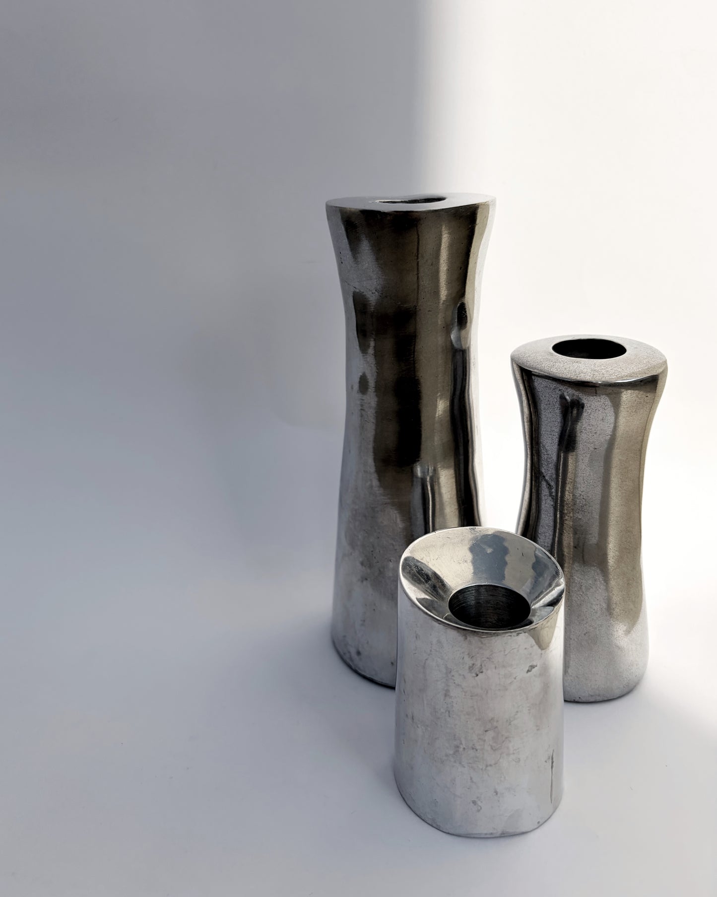Vintage 1970s Natuzzi Italian Sculptural Metal Candlestick Set of 3