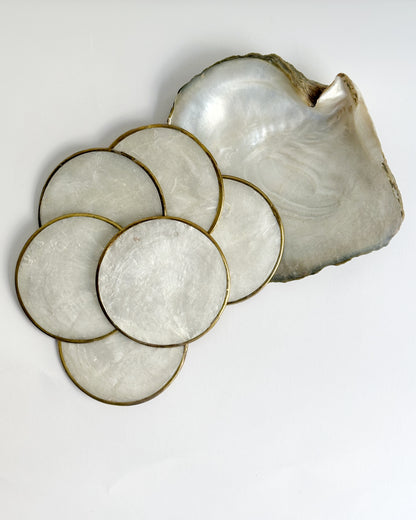Vintage 1970s Mother of Pearl Coasters Set of 6