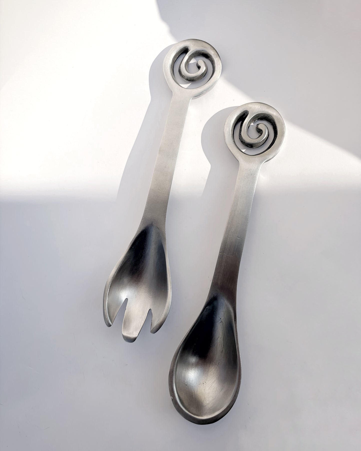 Vintage 1980s Spiral Aluminium Salad Serving Set