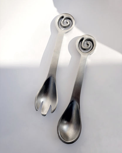 Vintage 1980s Spiral Aluminium Salad Serving Set