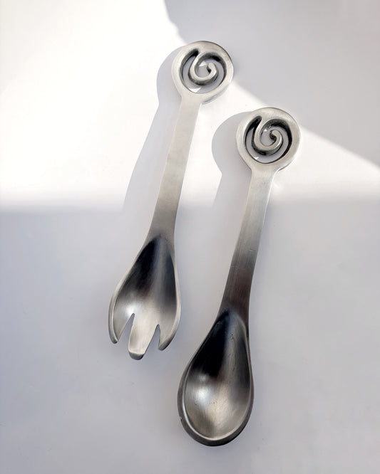 Vintage 1980s Spiral Aluminium Salad Serving Set