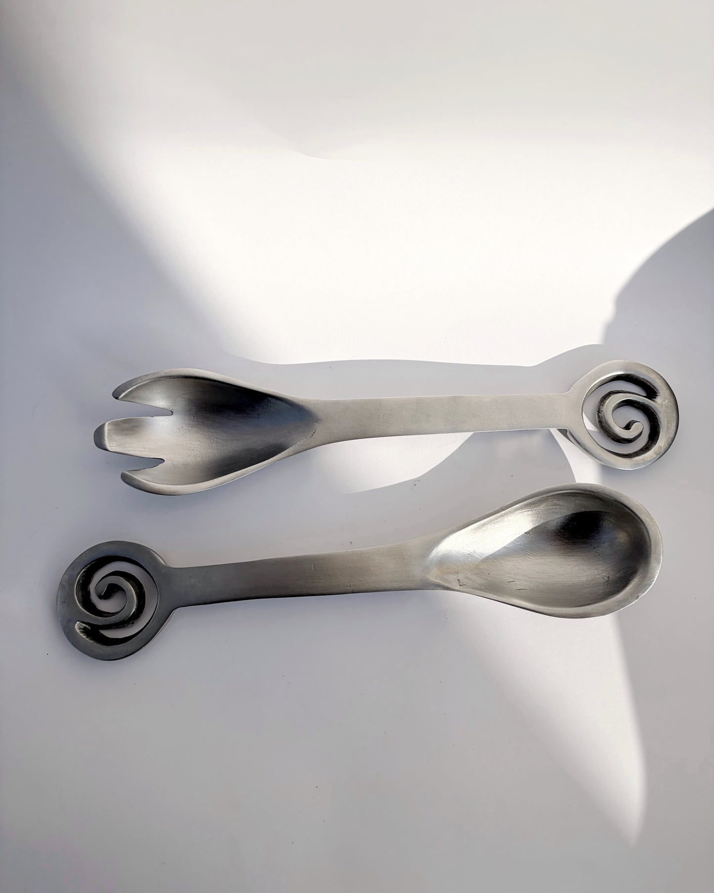 Vintage 1980s Spiral Aluminium Salad Serving Set