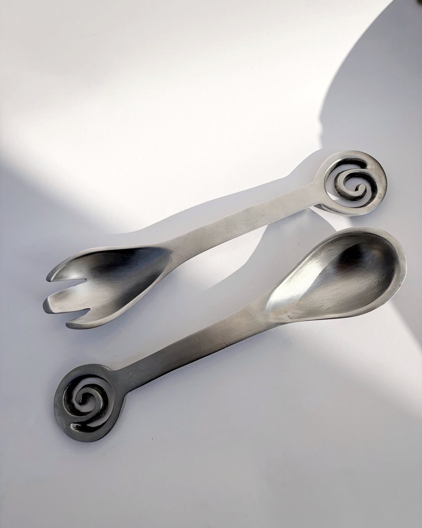 Vintage 1980s Spiral Aluminium Salad Serving Set