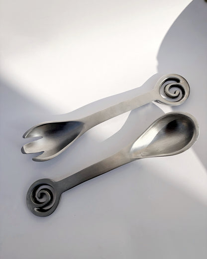Vintage 1980s Spiral Aluminium Salad Serving Set