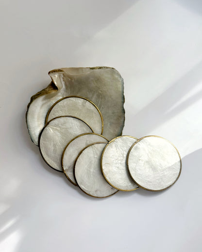 Vintage 1970s Mother of Pearl Coasters Set of 6