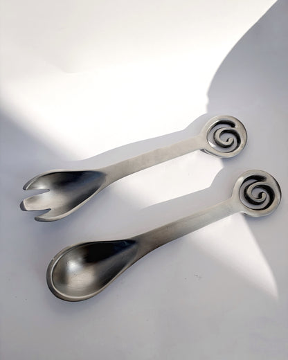 Vintage 1980s Spiral Aluminium Salad Serving Set
