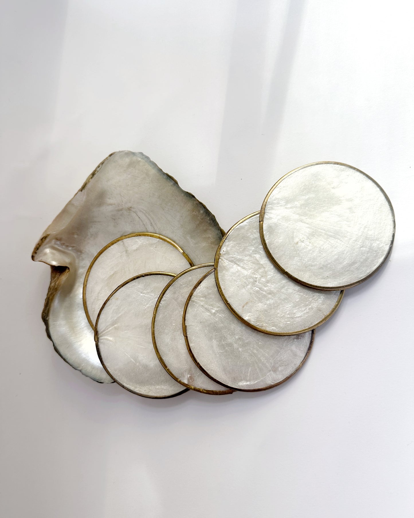 Vintage 1970s Mother of Pearl Coasters Set of 6