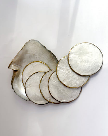 Vintage 1970s Mother of Pearl Coasters Set of 6