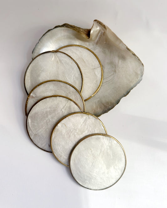 Vintage 1970s Mother of Pearl Coasters Set of 6