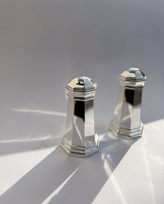 Vintage 1970s Silver Plated Salt & Pepper Shakers Set