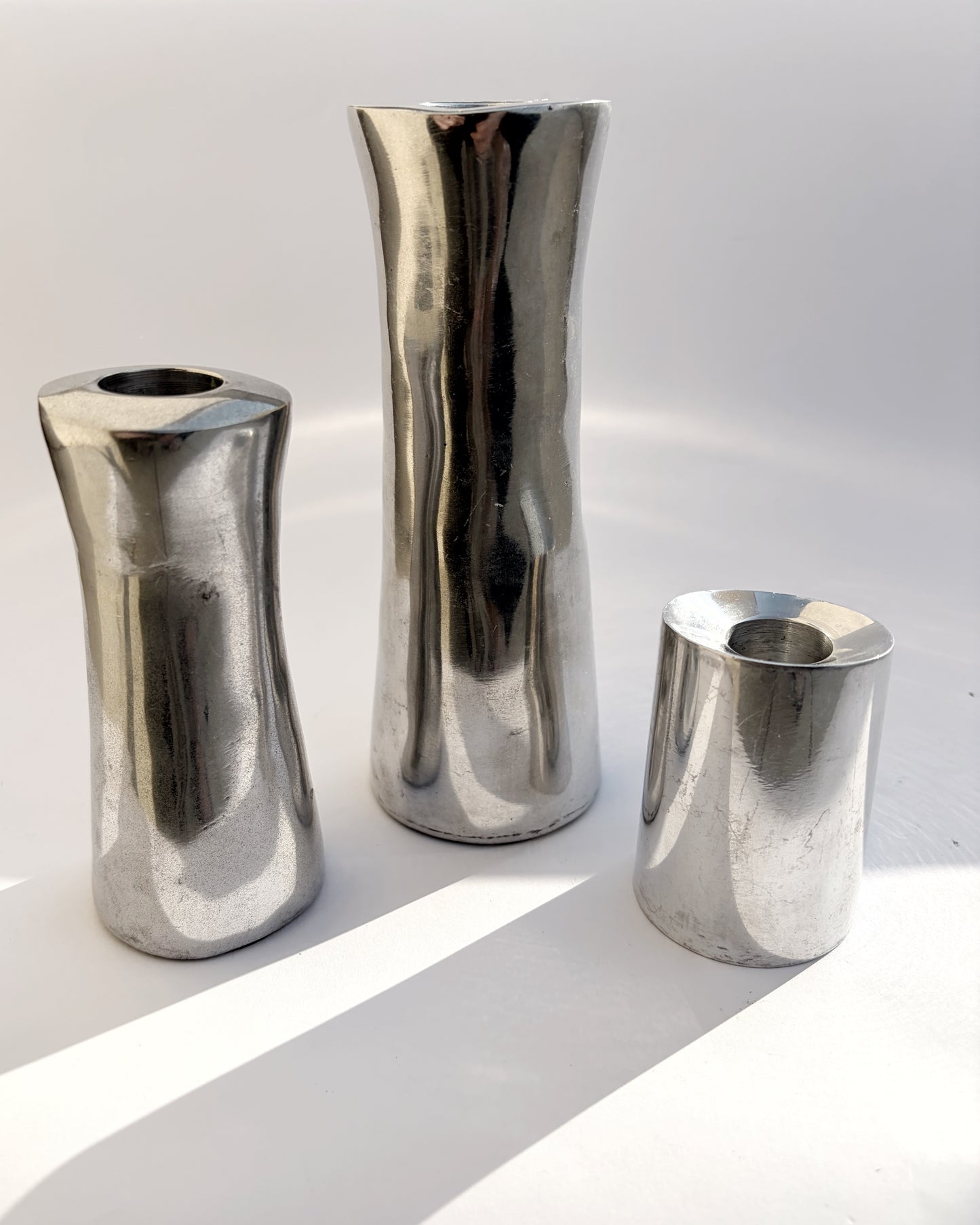 Vintage 1970s Natuzzi Italian Sculptural Metal Candlestick Set of 3