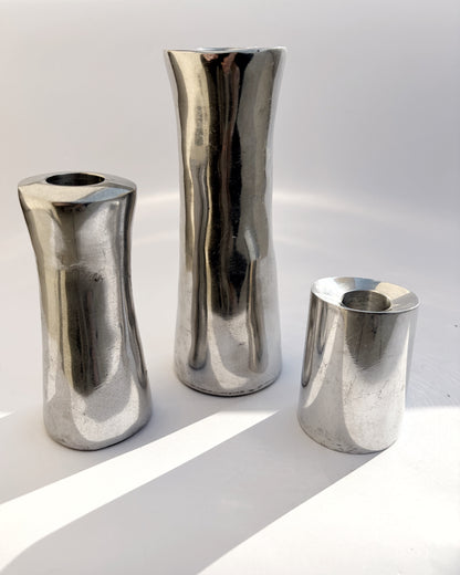 Vintage 1970s Natuzzi Italian Sculptural Metal Candlestick Set of 3