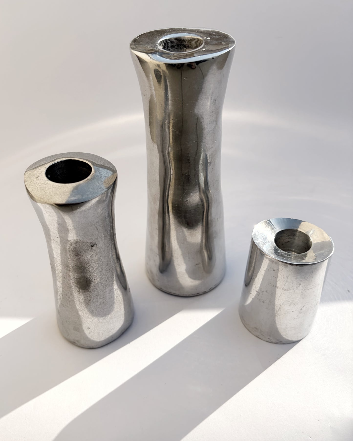 Vintage 1970s Natuzzi Italian Sculptural Metal Candlestick Set of 3