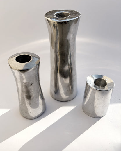 Vintage 1970s Natuzzi Italian Sculptural Metal Candlestick Set of 3