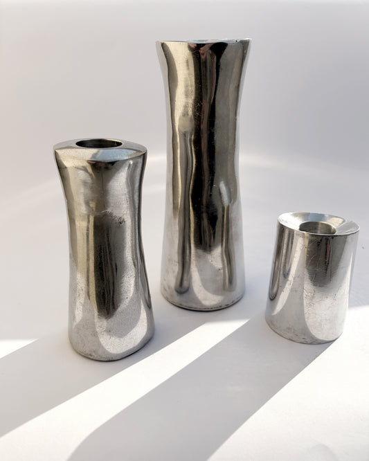 Vintage 1970s Natuzzi Italian Sculptural Metal Candlestick Set of 3