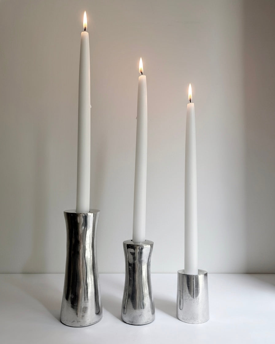 Vintage 1970s Natuzzi Italian Sculptural Metal Candlestick Set of 3