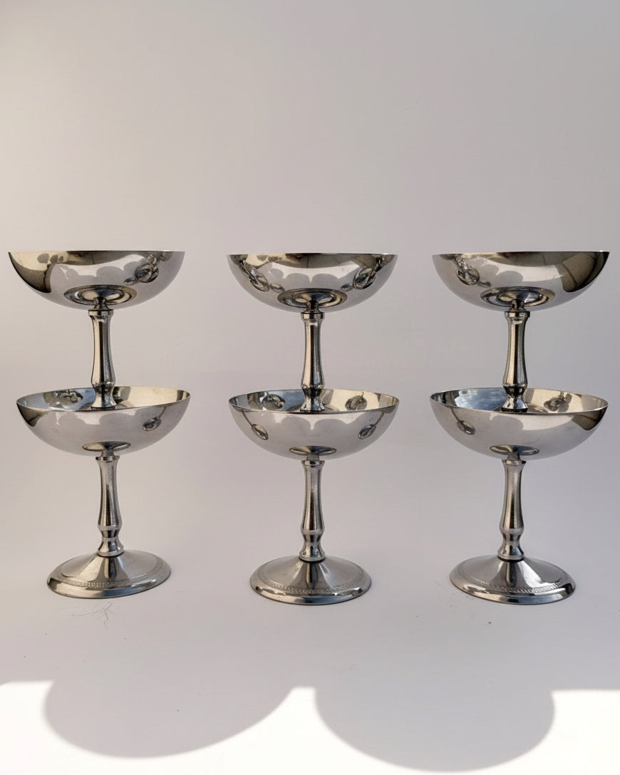 Vintage Mid-Century Stainless Steel Italian Dessert Cups – Set of 2, 4, 6