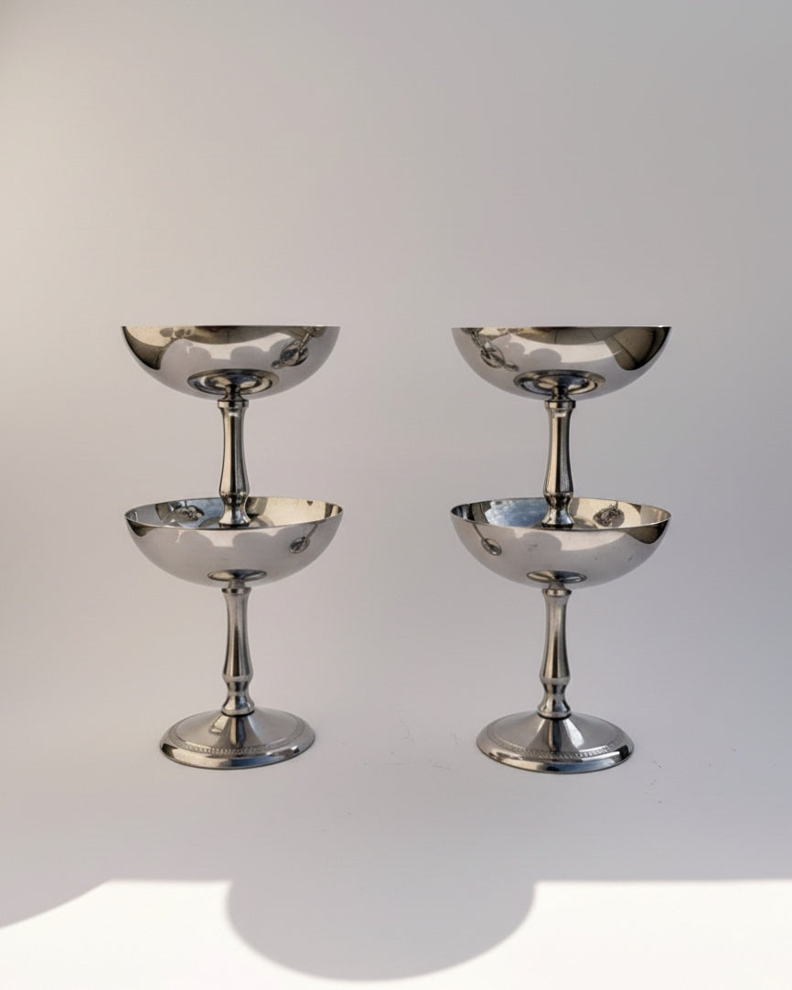 Vintage Mid-Century Stainless Steel Italian Dessert Cups – Set of 2, 4, 6