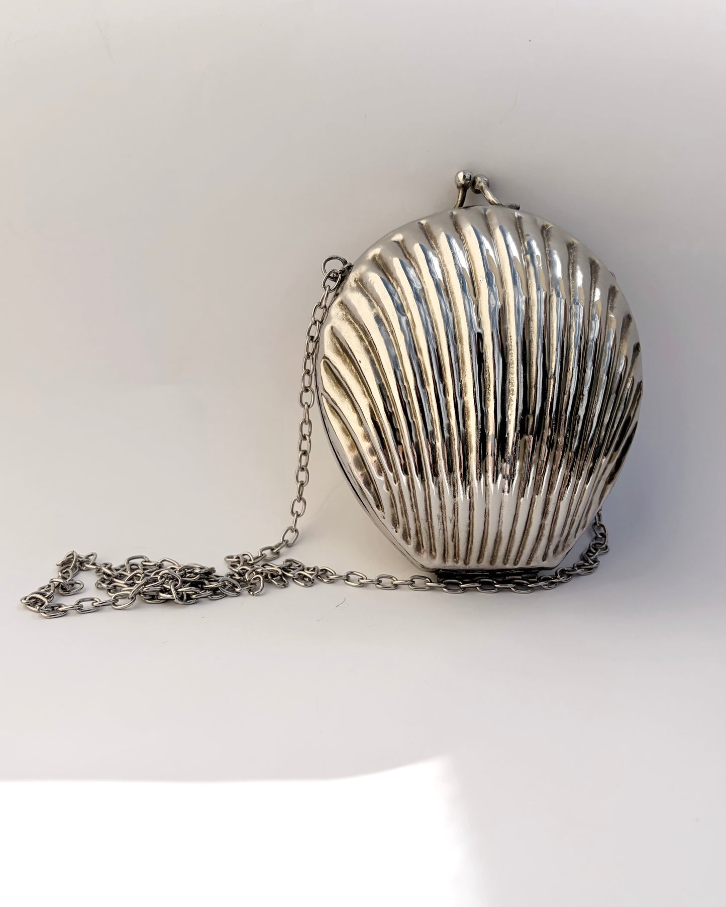 Silver Tone Metal Sculptural Shell Bag