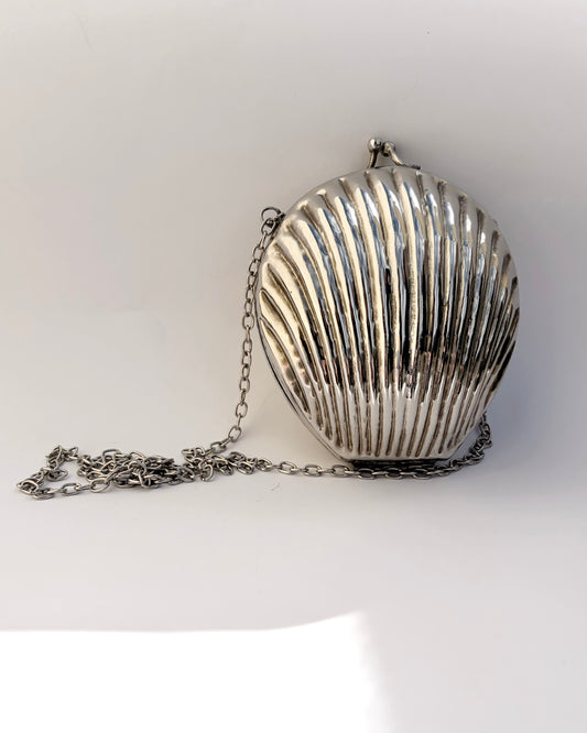 Silver Tone Metal Sculptural Shell Bag