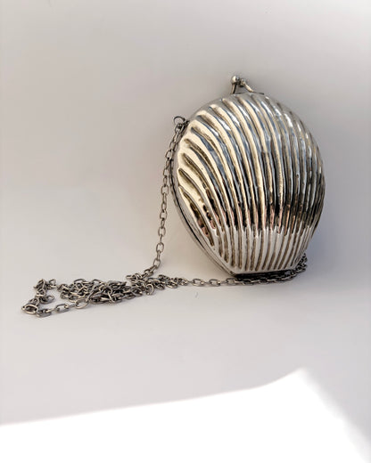 Silver Tone Metal Sculptural Shell Bag