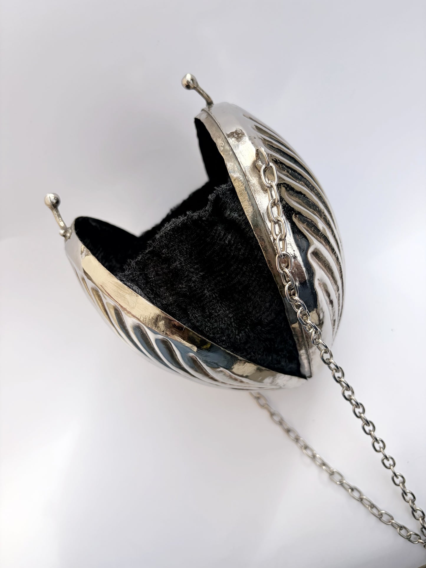 Silver Tone Metal Sculptural Shell Bag