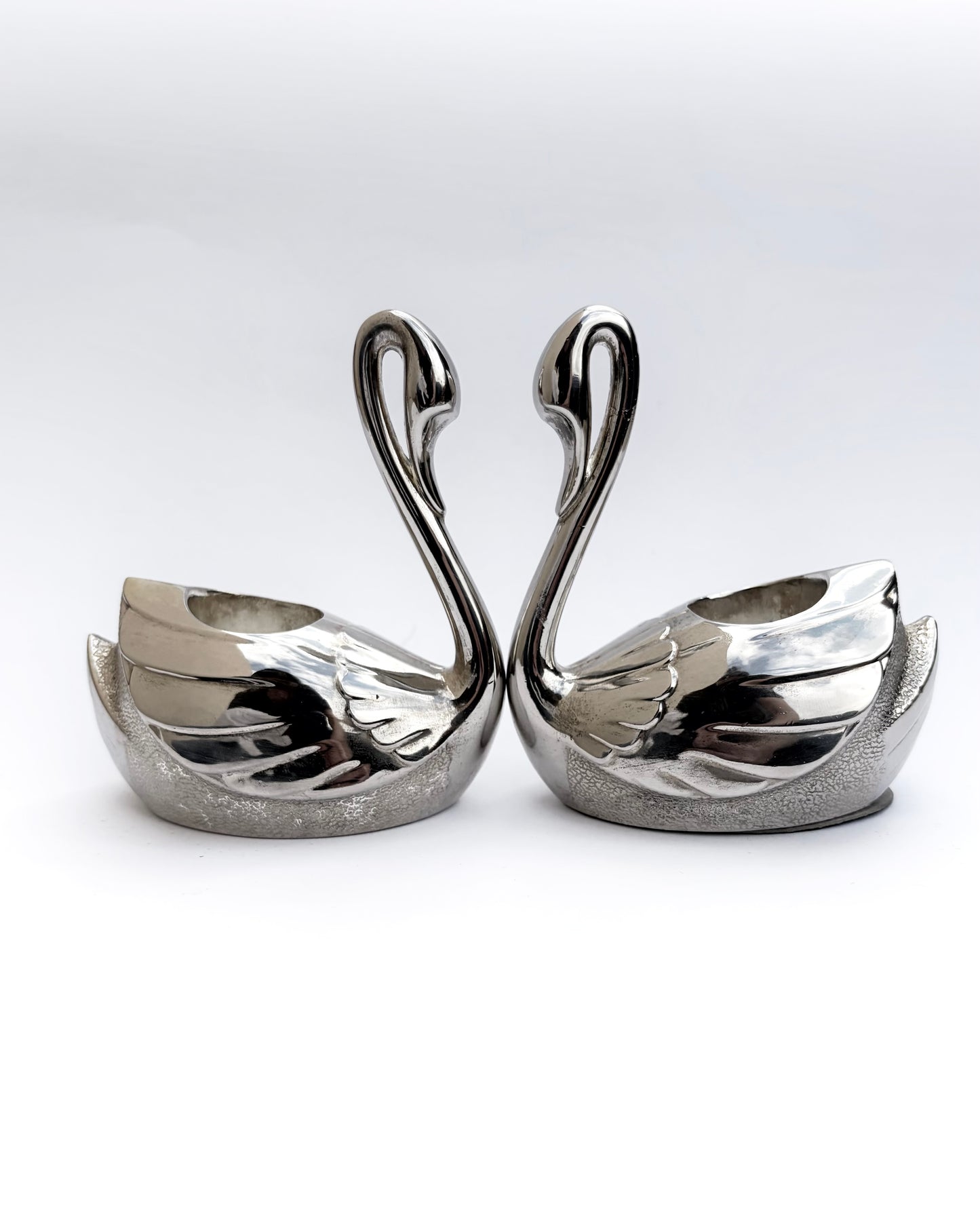 Vintage 1970s Silver Plated Swan Candlestick Holders – Set of 2